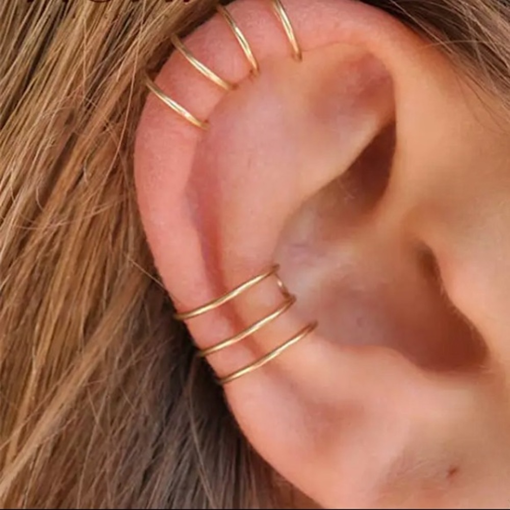 “Rebel” Ear Cuff Triple Band Gold NoPierce Earring - Picture 1 of 8